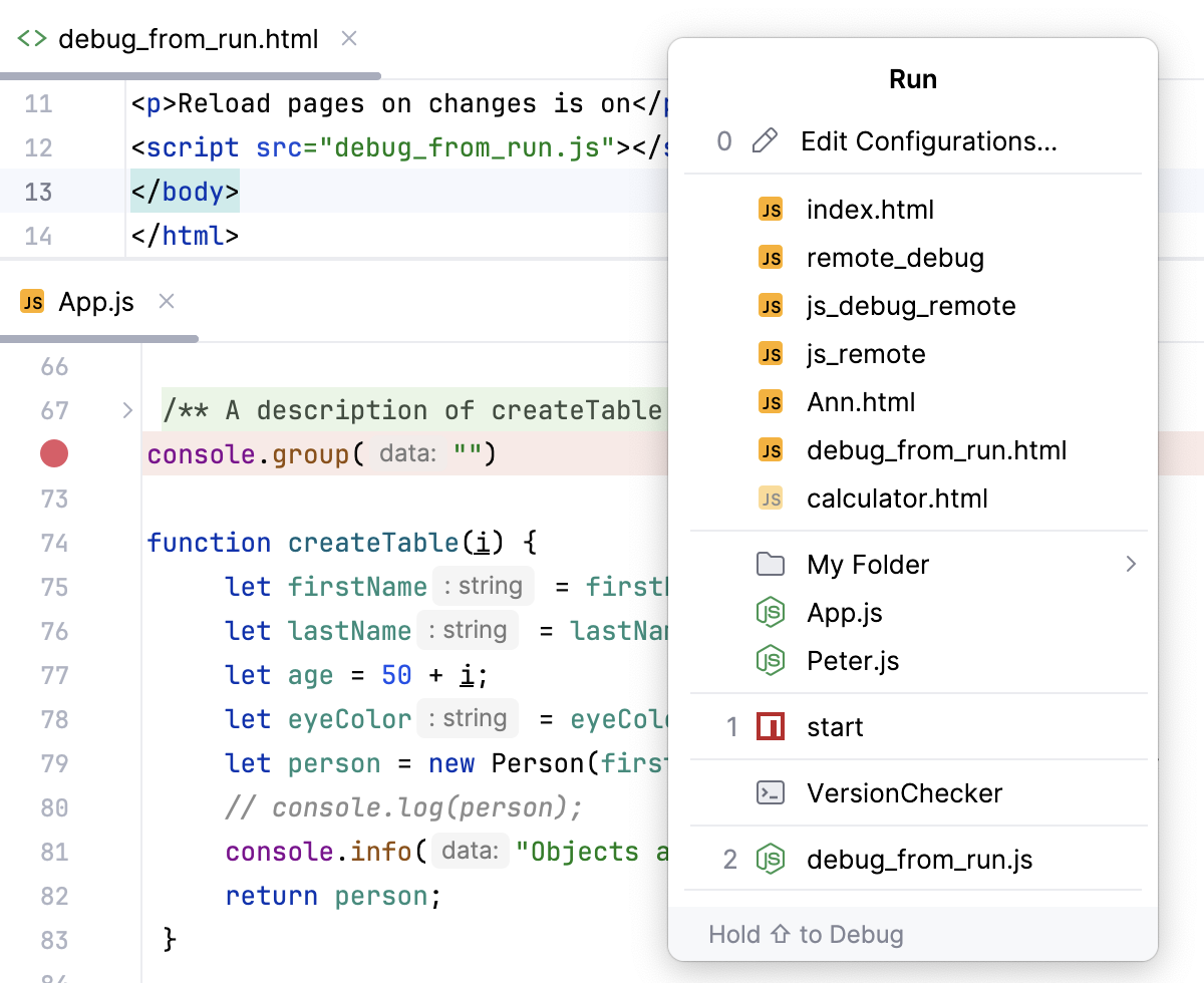 Run/Debug Configurations popup Run/Debug Configurations popup