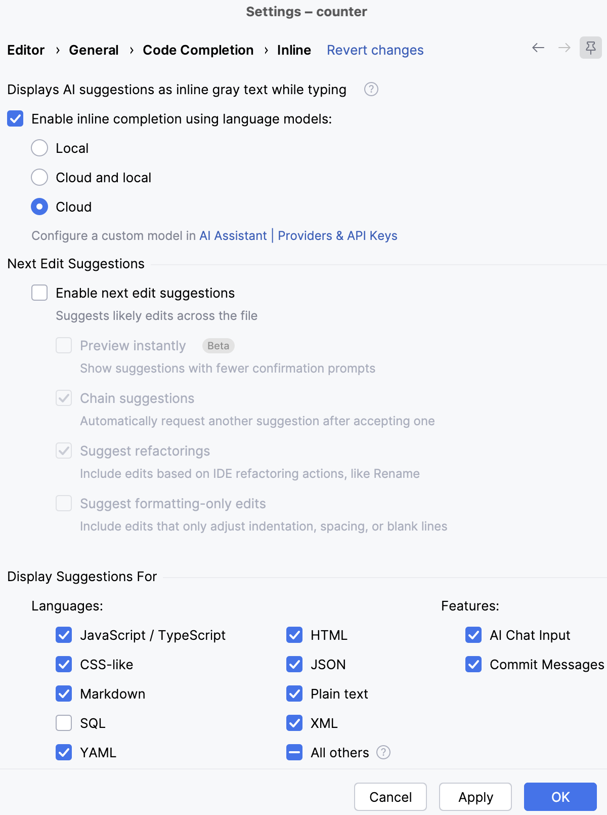 Enable Cloud Completion in CSS Enable Cloud Completion in CSS