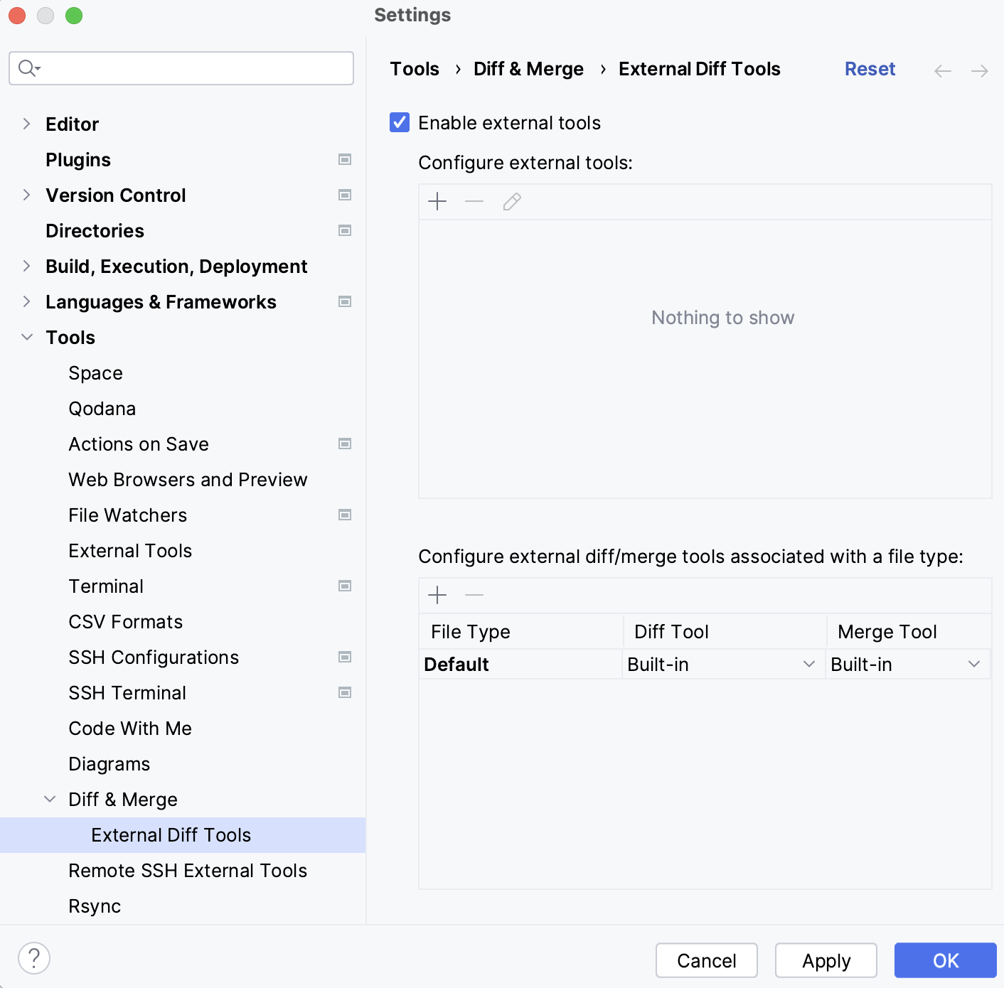Enable external diff tools Enable external diff tools