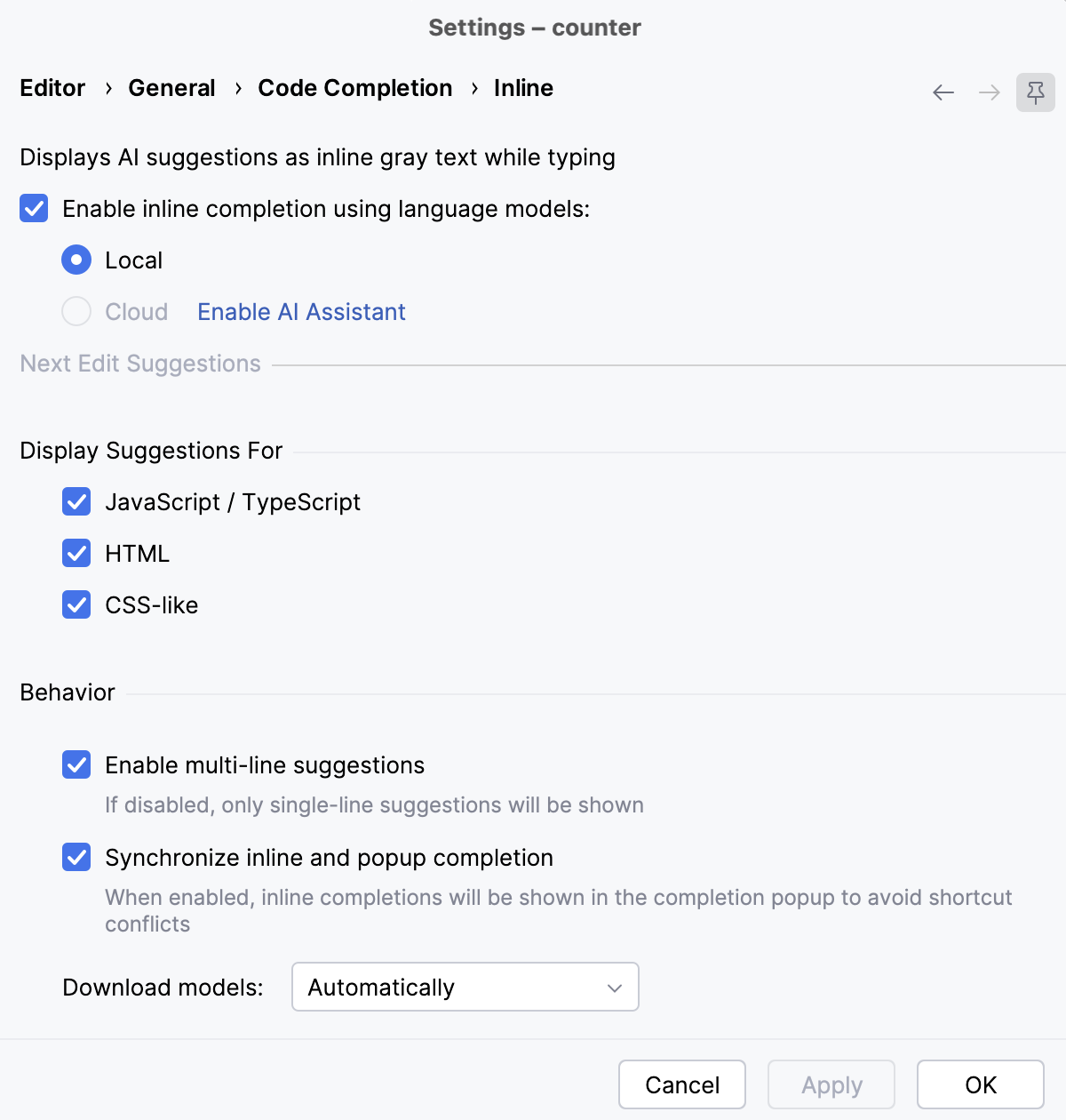 Enable Full Line completion Enable Full Line completion