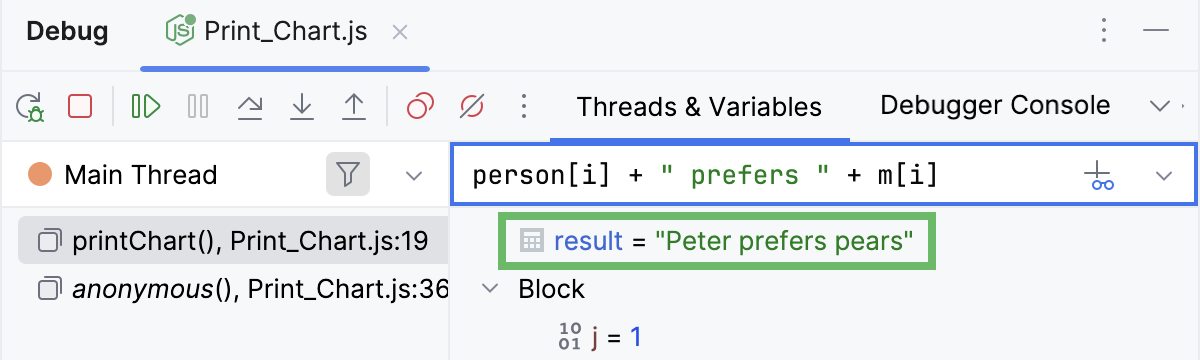 Result of an expression in the Variables tab Result of an expression in the Variables tab