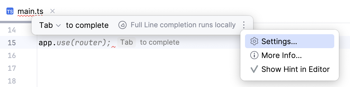 Full Line completion open: open settings Full Line completion open: open settings