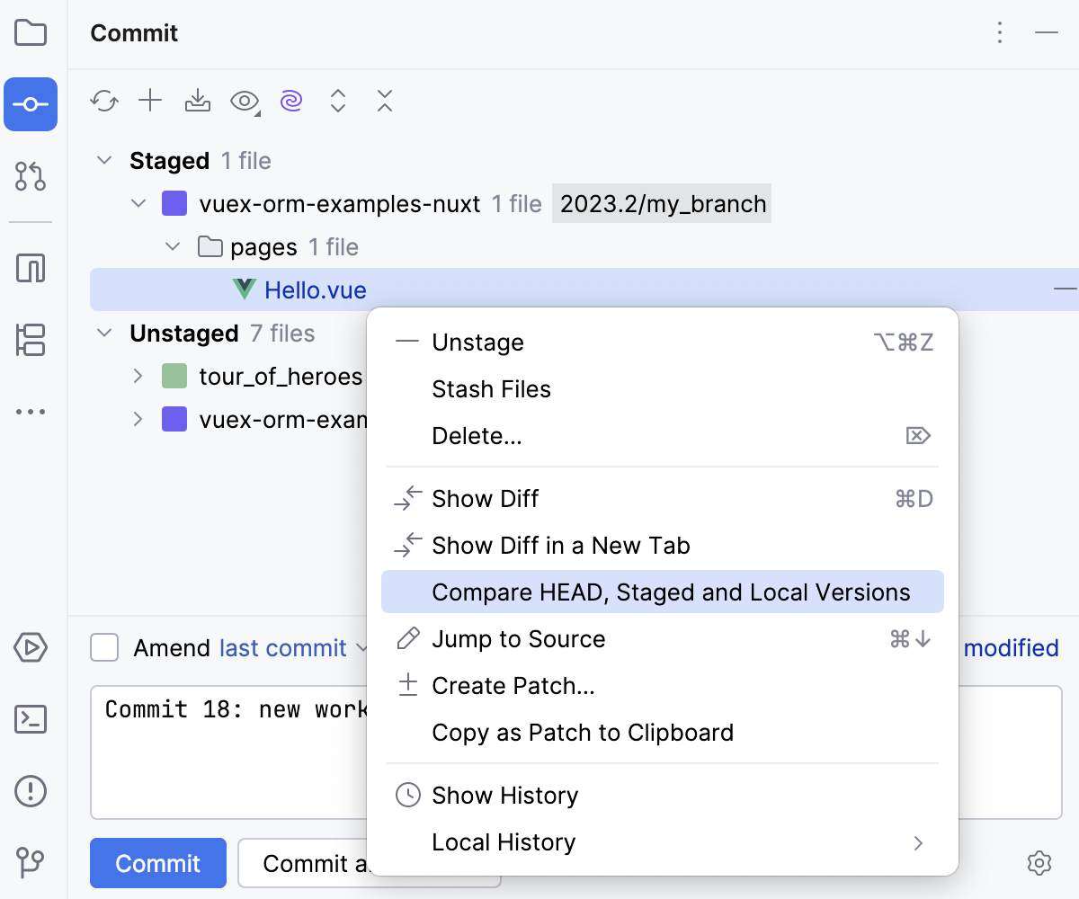 Stage changes interactively: Open the Diff Viewer Stage changes interactively: Open the Diff Viewer