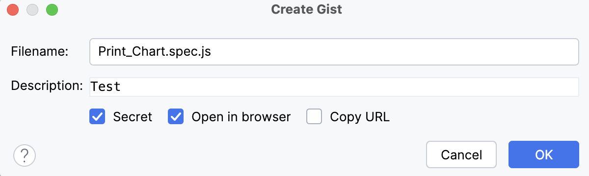 Create Gist dialog Create Gist dialog