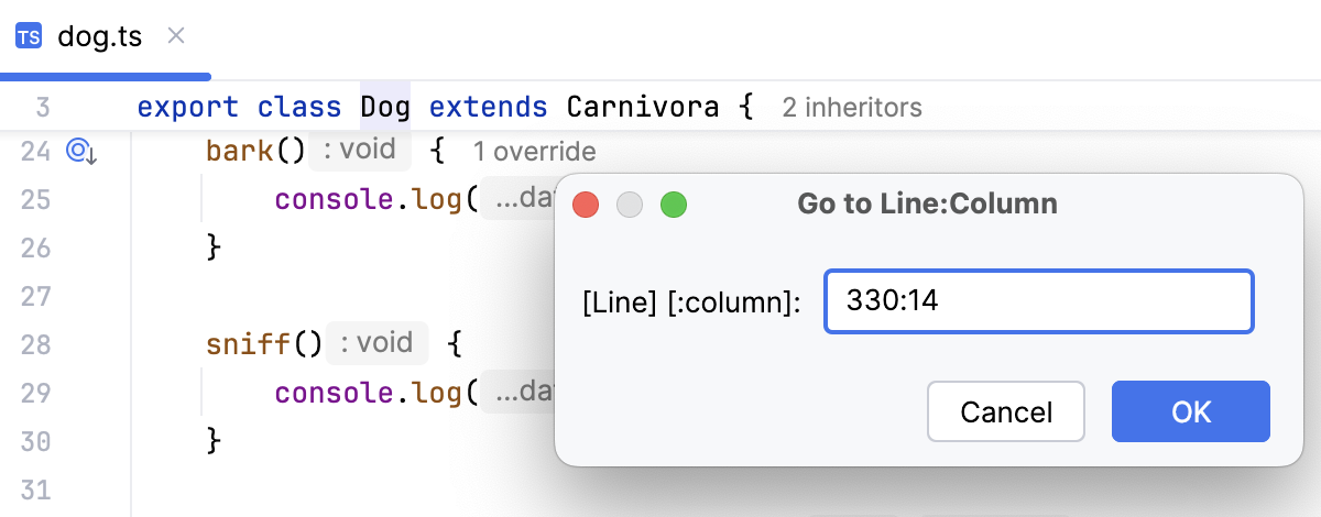 Go to Line:Column dialog Go to Line:Column dialog