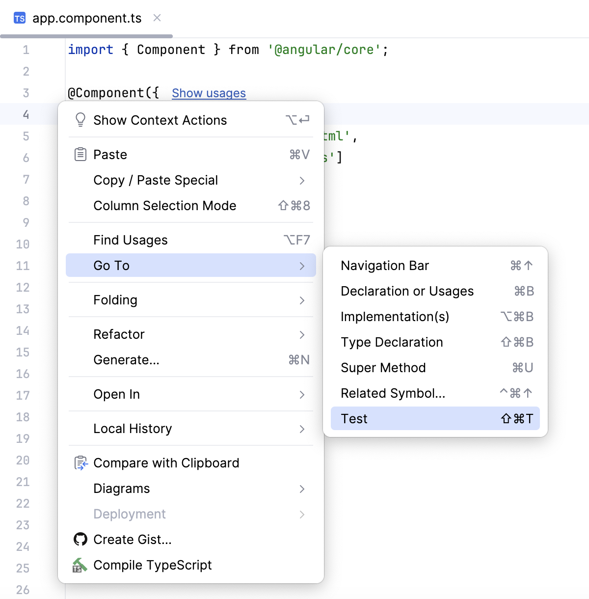 Navigate from a file to its test Navigate from a file to its test