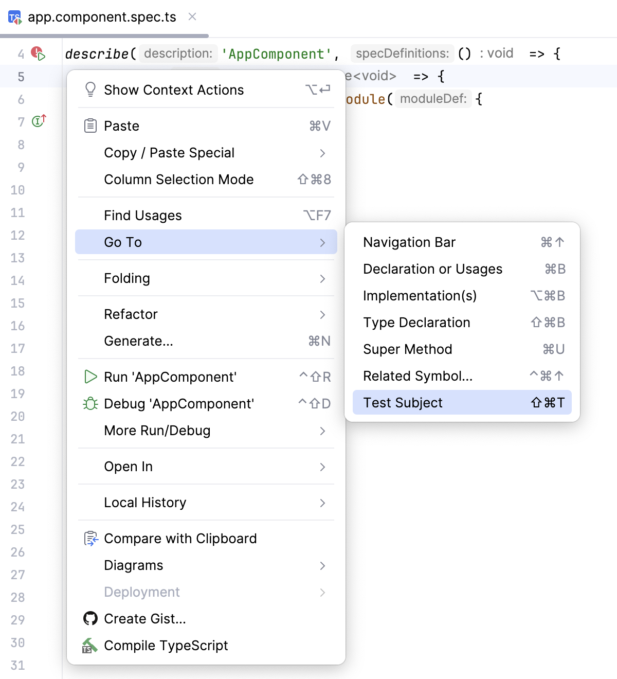 Navigate from a test to its subject Navigate from a test to its subject