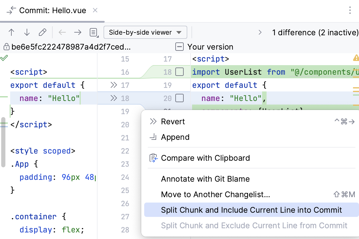 WebStorm: An option to include the current line in commit in the context menu WebStorm: An option to include the current line in commit in the context menu
