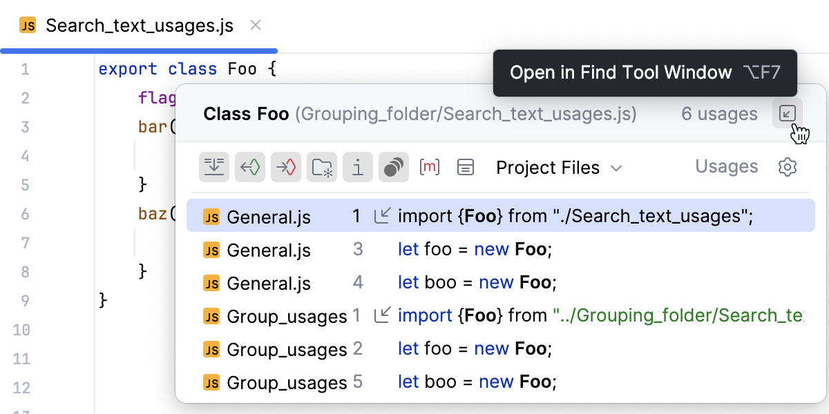 Show Usages popup Show Usages popup