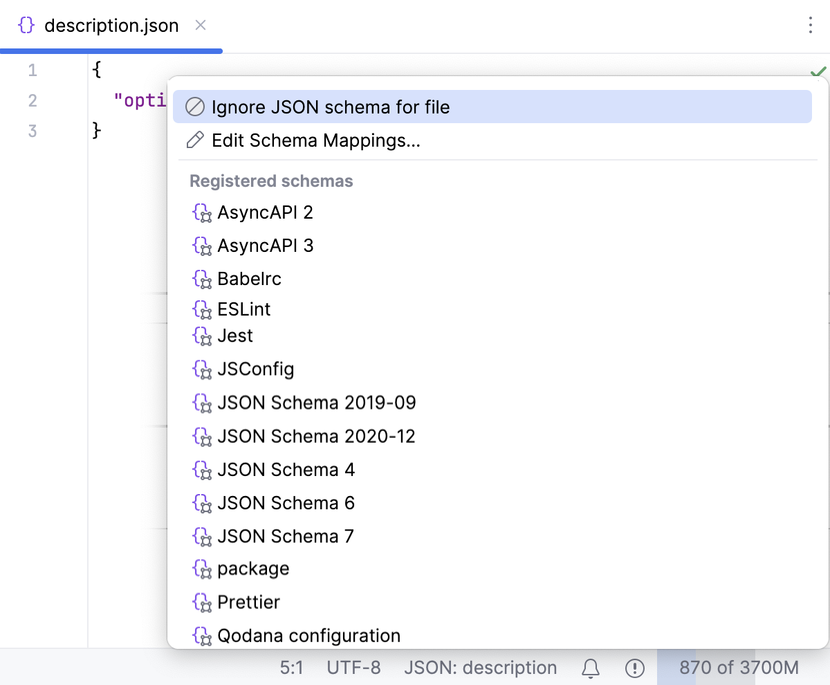 Ignore Schema for the current file Ignore Schema for the current file