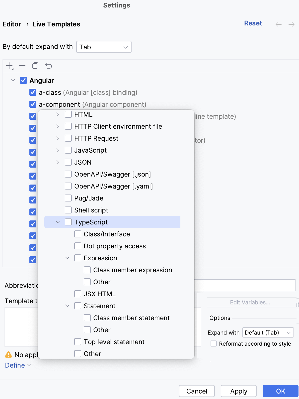 Create live template: specify the applicable context Create live template: specify the applicable context