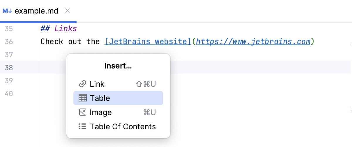 Insert a table in a Markdown file Insert a table in a Markdown file