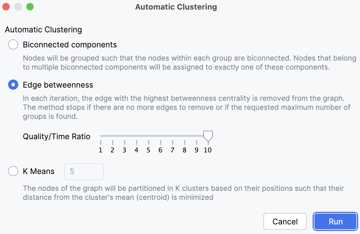 Automatic Clustering dialog Automatic Clustering dialog