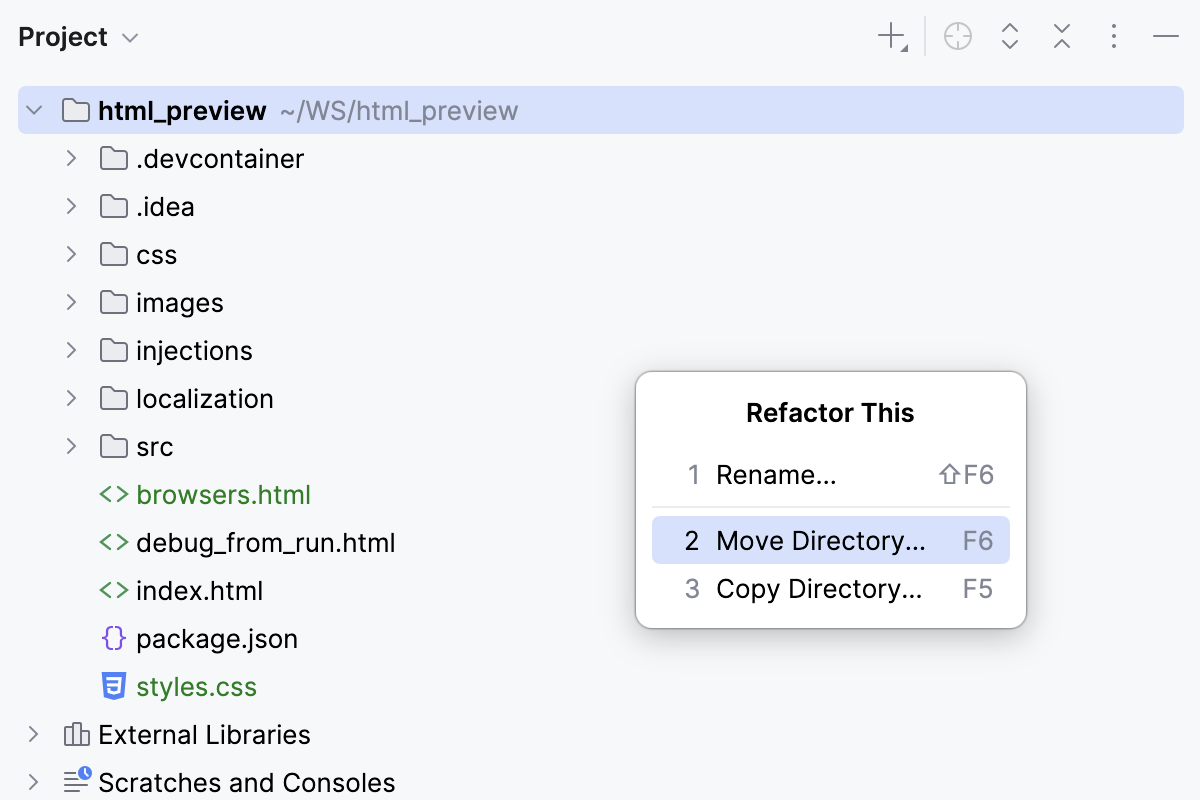 Refactoring popup - Move Directory