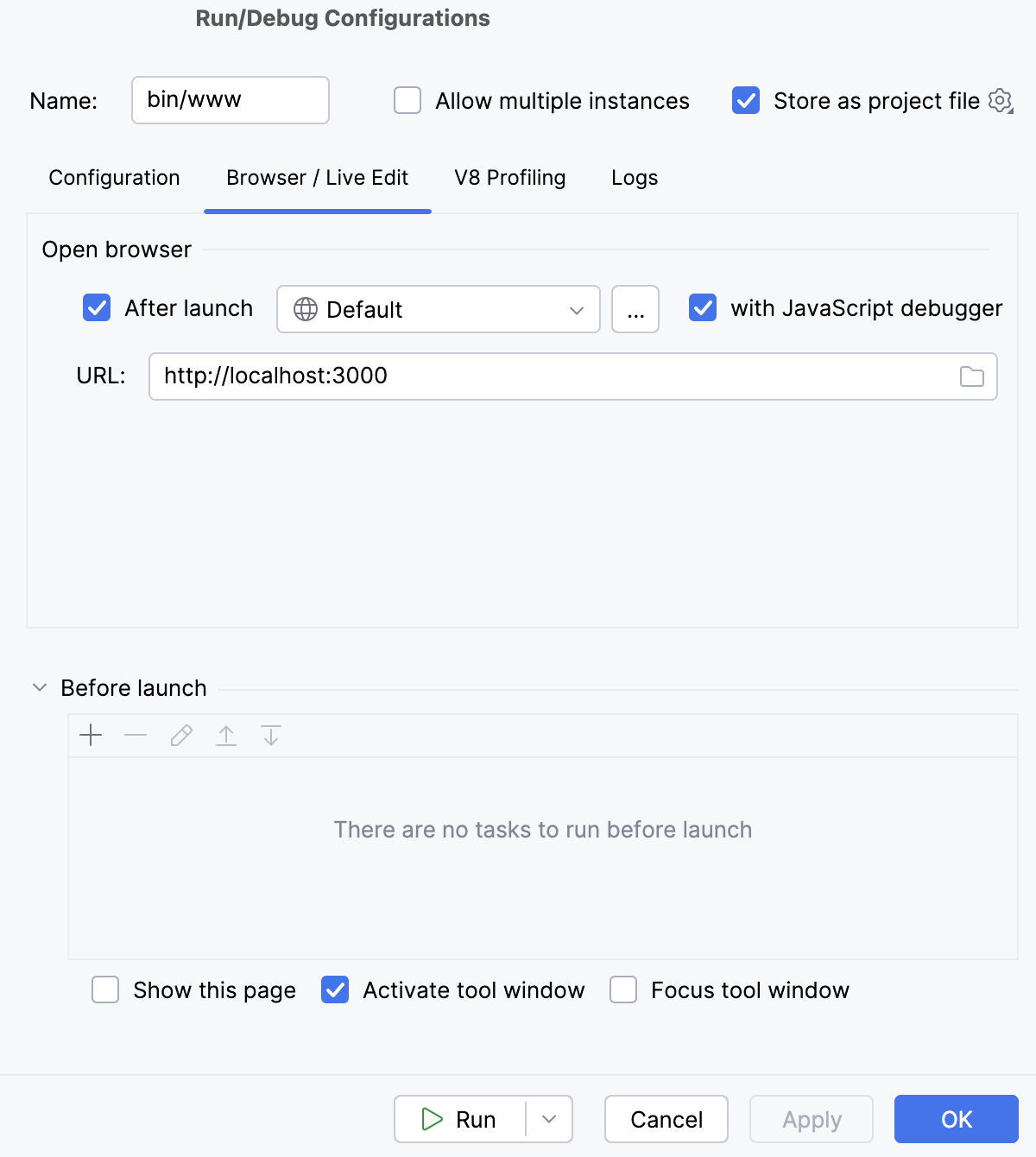 Node.js run/debug configuration: Browser/Live Edit tab Node.js run/debug configuration: Browser/Live Edit tab