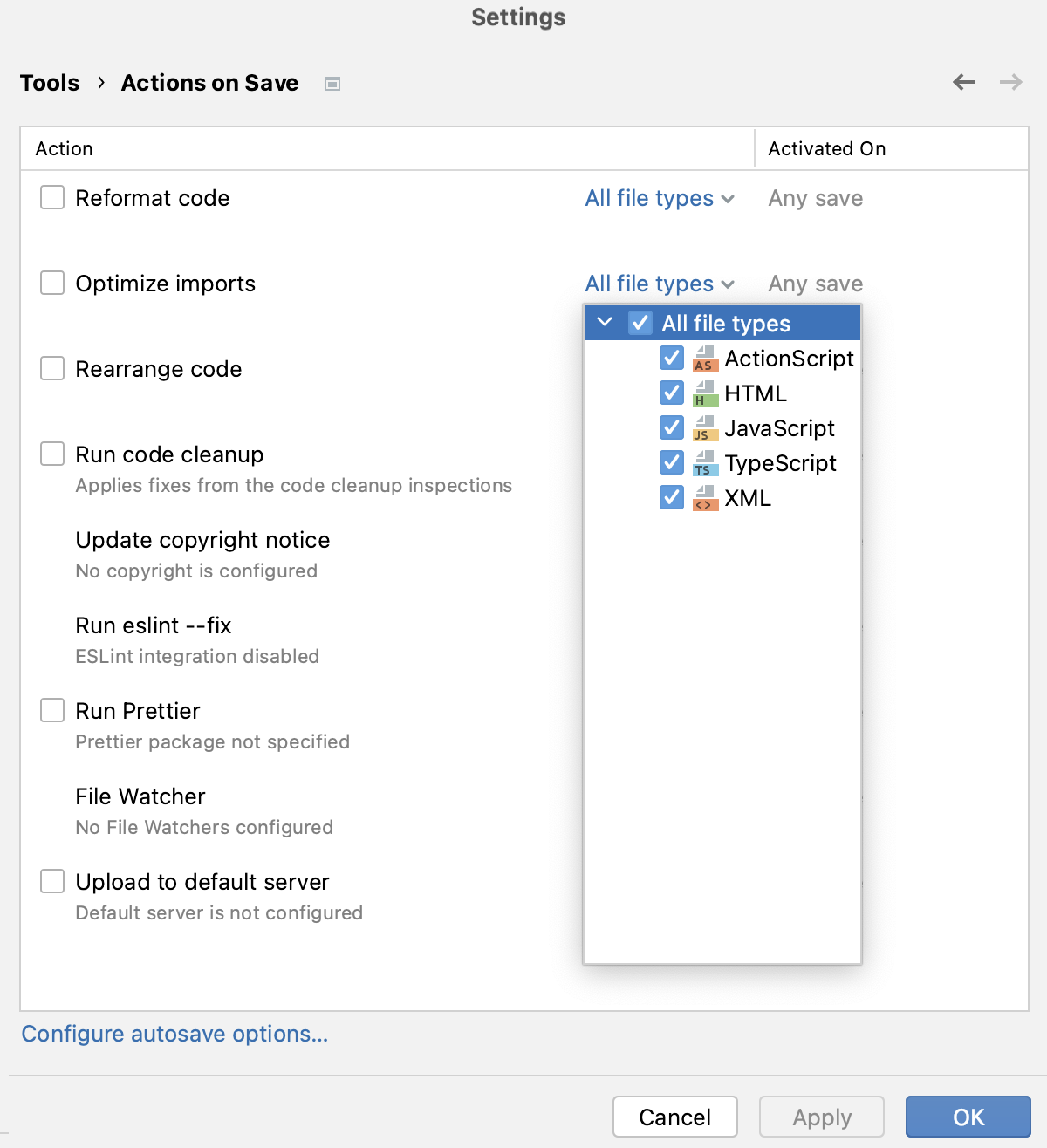 Automatically optimize imports on save: specify file types Automatically optimize imports on save: specify file types