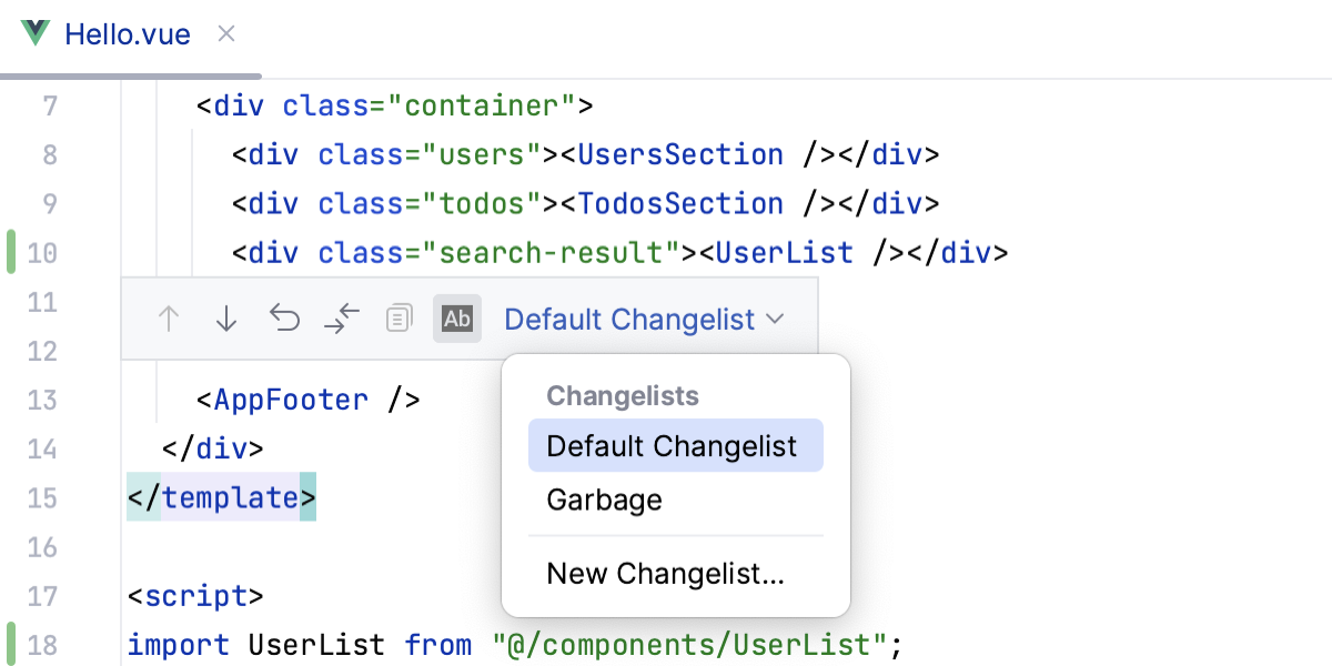 Partial commit changelists Partial commit changelists