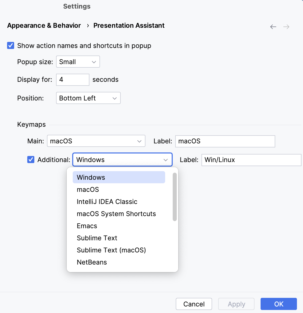 Select an additional keymap for Presentation Assistant Select an additional keymap for Presentation Assistant