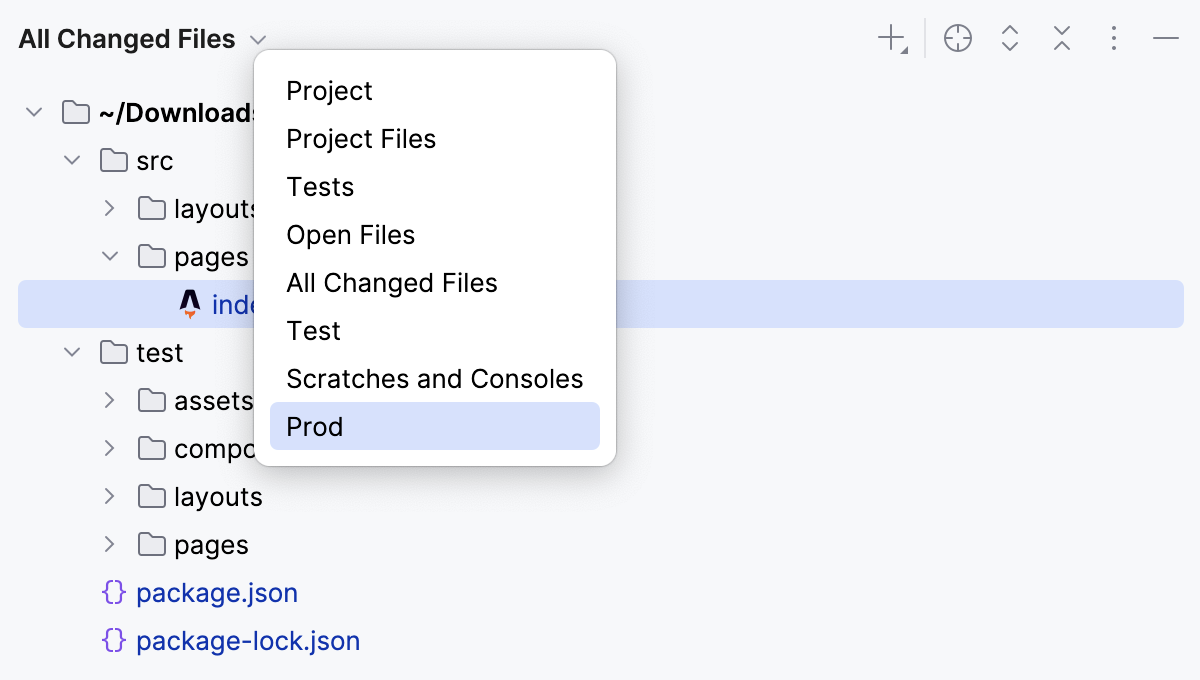 Scopes in Project tool window Scopes in Project tool window