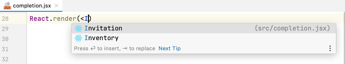 Completion for HTML tags and component names Completion for HTML tags and component names