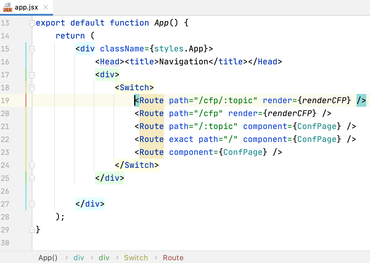 Highlighting and breadcrumbs for JSX tags in a React application Highlighting and breadcrumbs for JSX tags in a React application