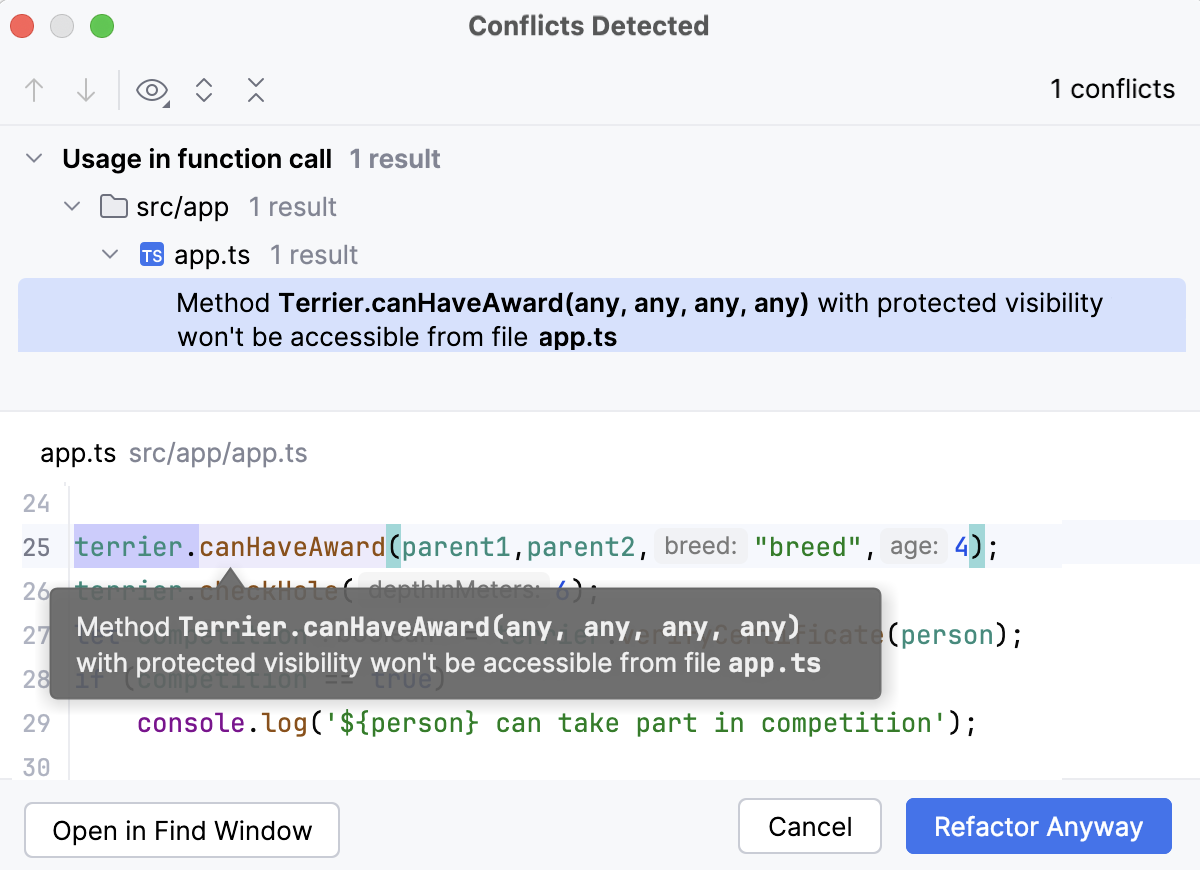 Refactoring conflicts dialog Refactoring conflicts dialog