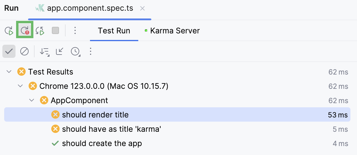 Rerun a failed Karma test Rerun a failed Karma test