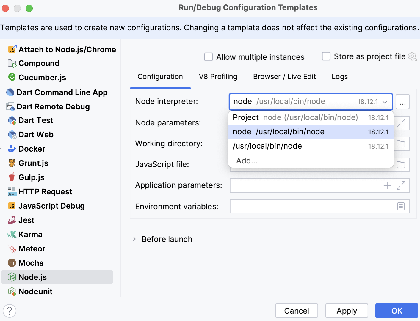 Run/debug templates Run/debug templates