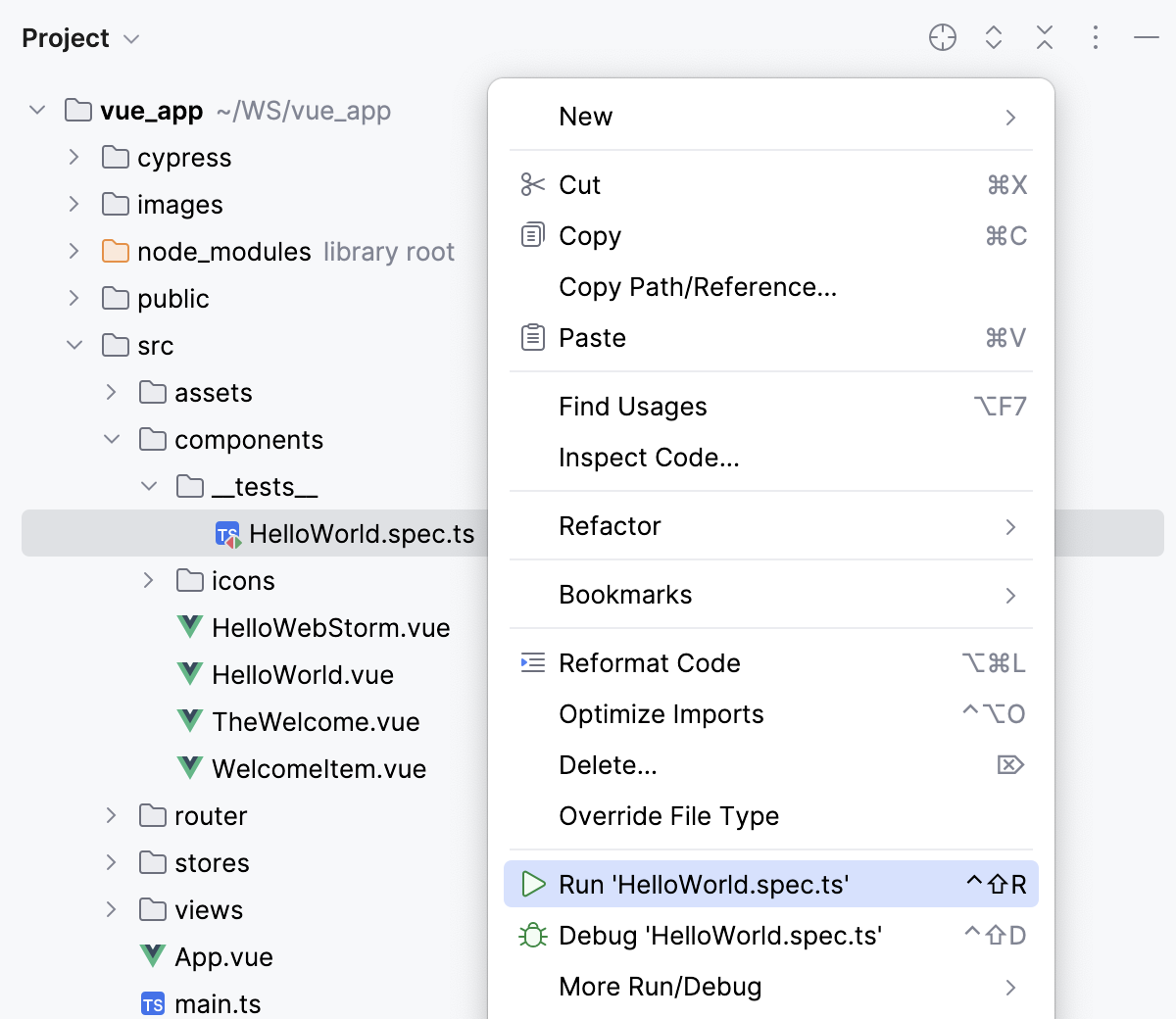 Run tests in a file from the Project tool window Run tests in a file from the Project tool window
