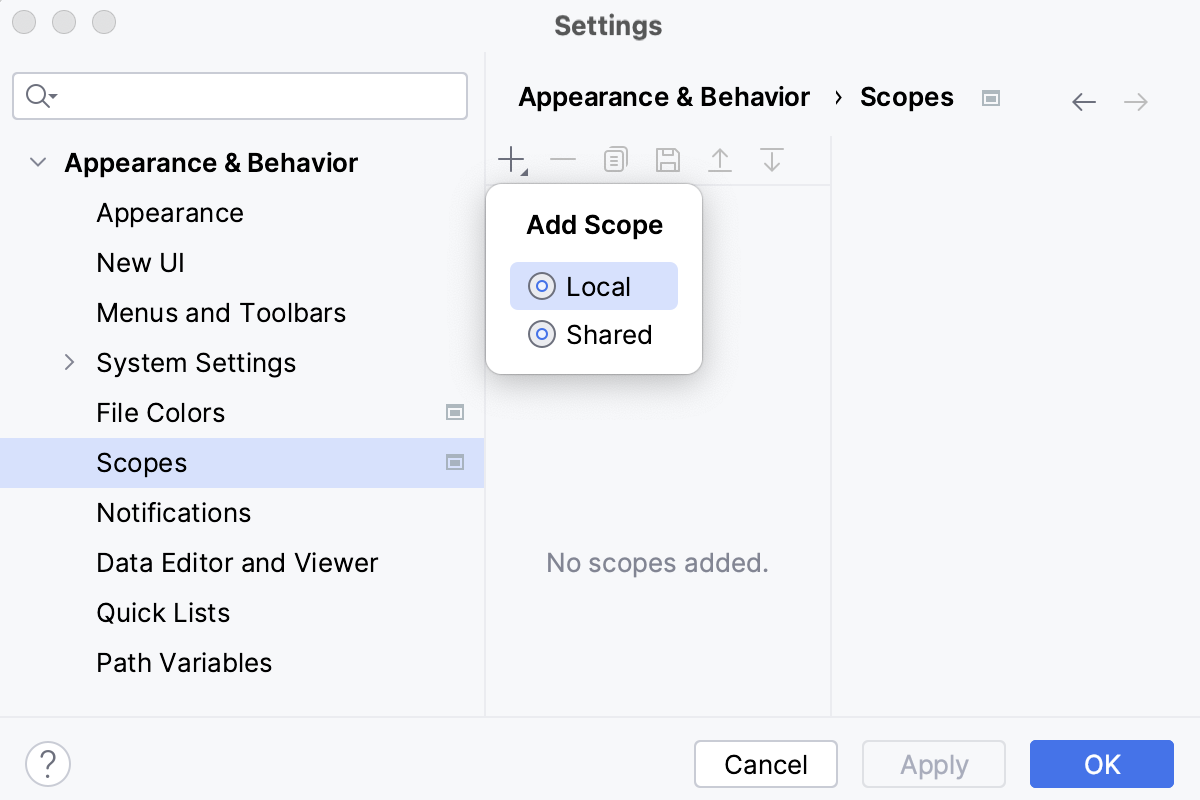 Creating a new scope: selecting between a shared and a local scope Creating a new scope: selecting between a shared and a local scope