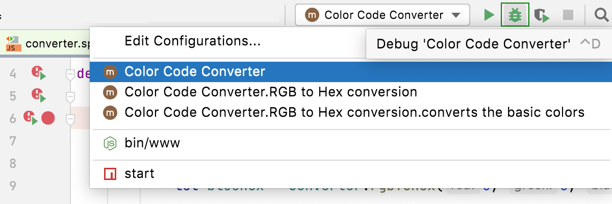 Select run/debug configuration Select run/debug configuration
