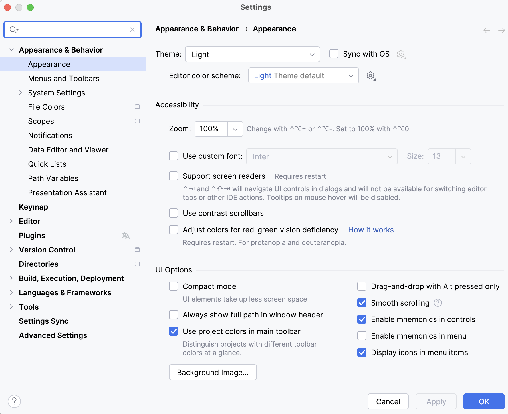 Settings | Appearance & Behavior | Appearance Settings | Appearance & Behavior | Appearance