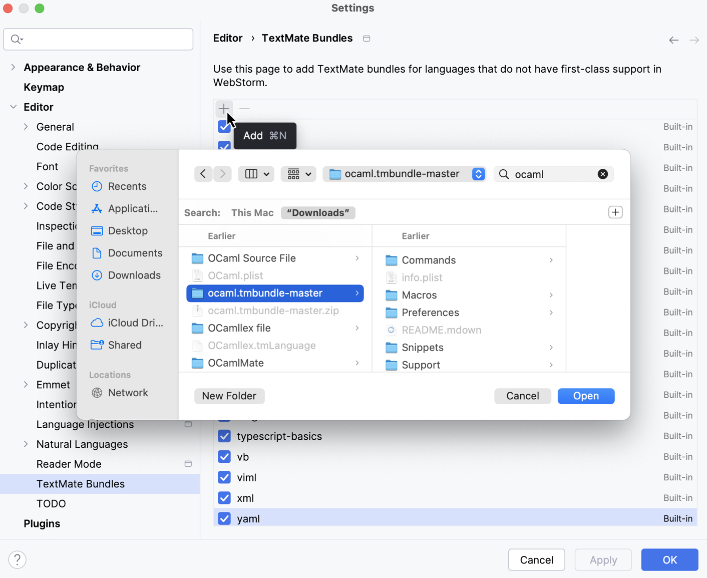 Adding a custom TextMate Bundles in the IDE settings Adding a custom TextMate Bundles in the IDE settings