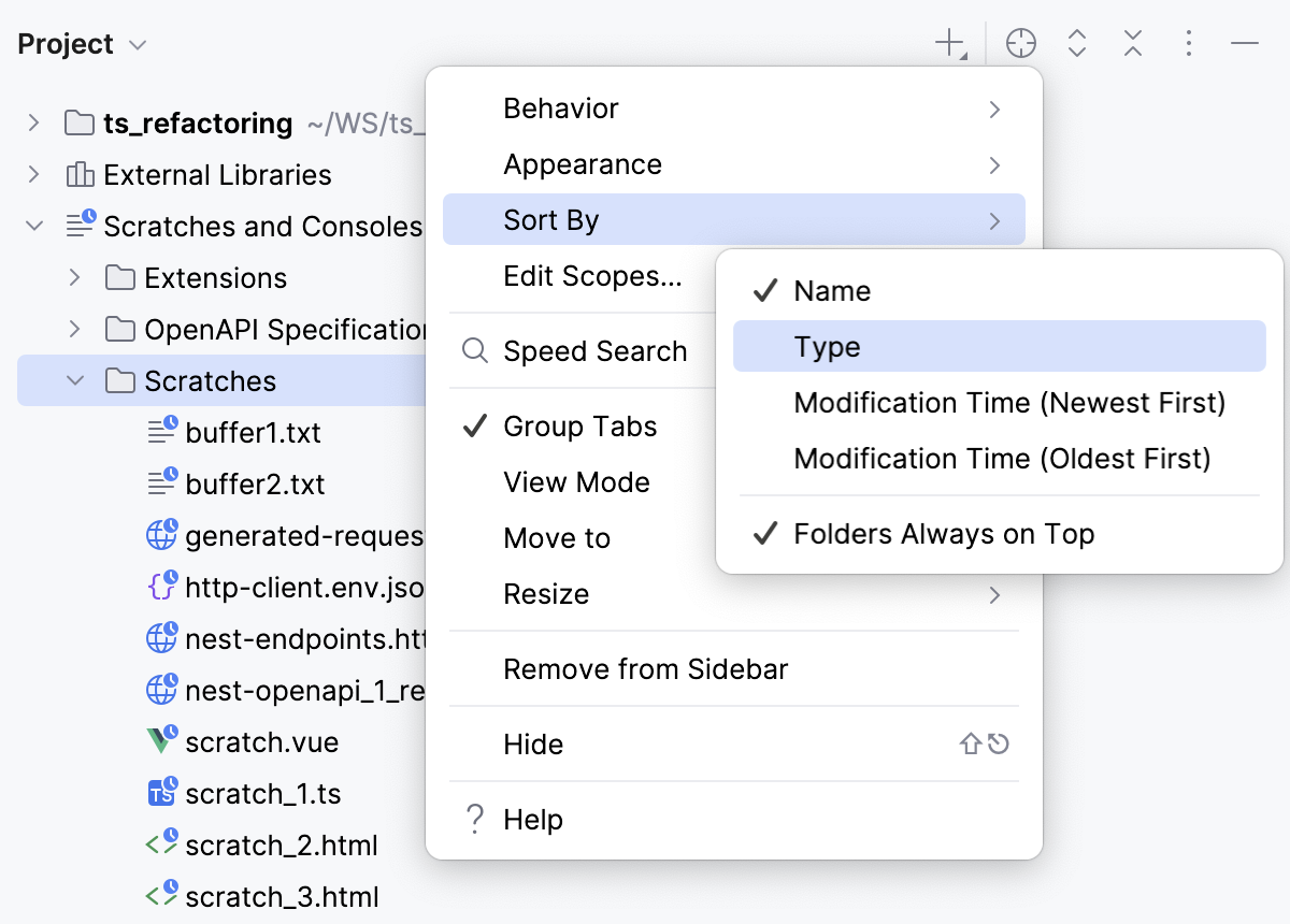 The Sort by Type action The Sort by Type action