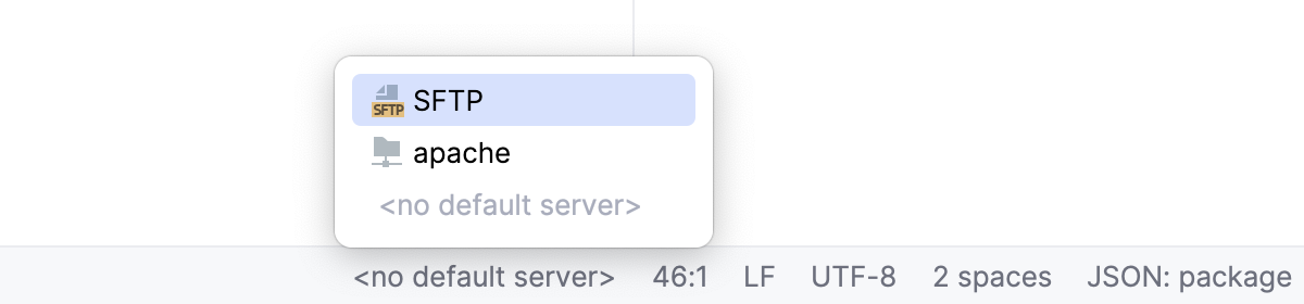 Selecting a default deployment server in WebStorm status bar Selecting a default deployment server in WebStorm status bar