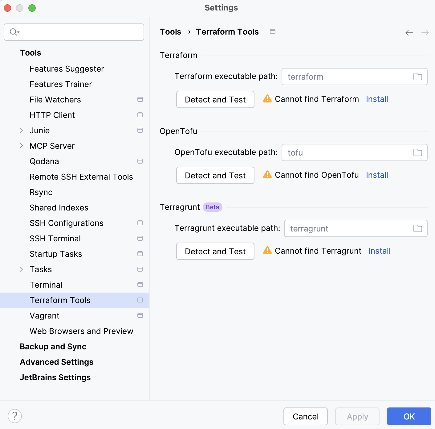 Terraform Tools settings Terraform Tools settings