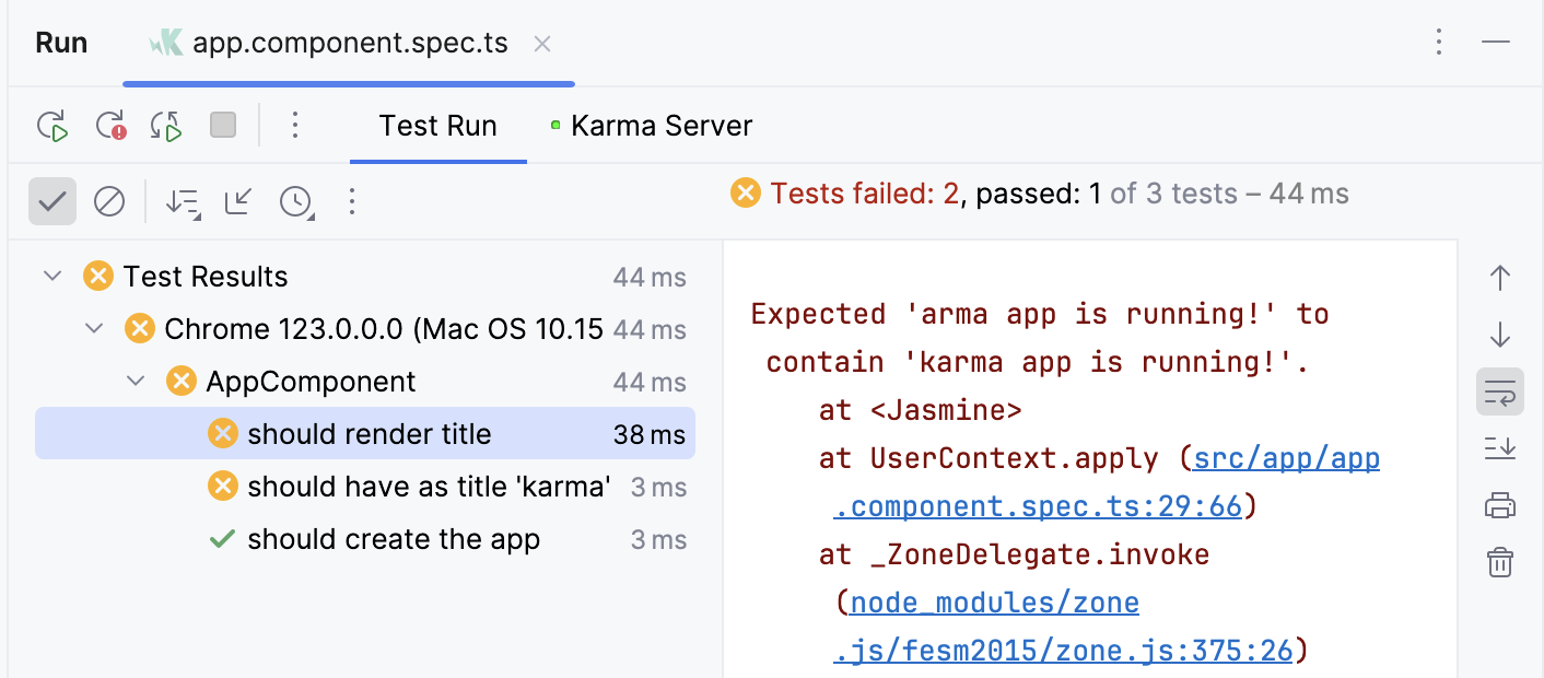 Test Runner tab with test results Test Runner tab with test results