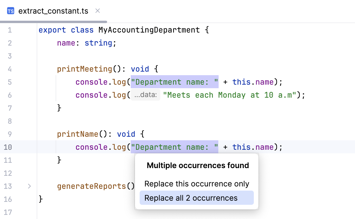 Introduce Constant: multiple occurrences for global constant