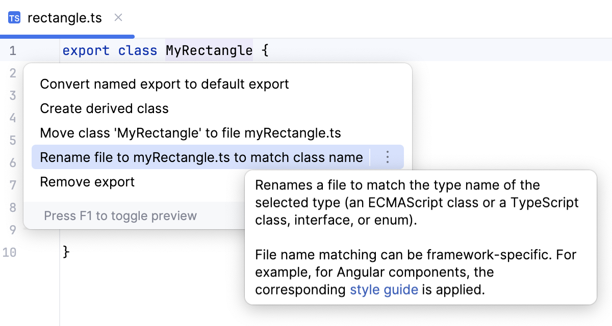 Moving a class to a file keeping the names in compliance