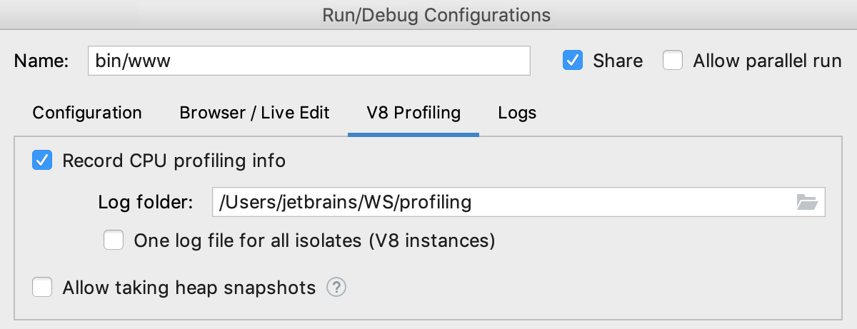 V8 profiler tab V8 profiler tab