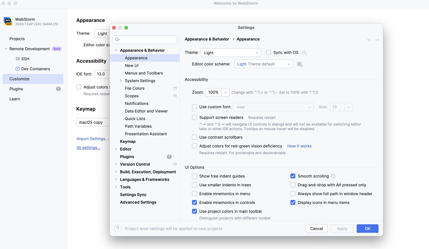Configuring new default settings for projects Configuring new default settings for projects