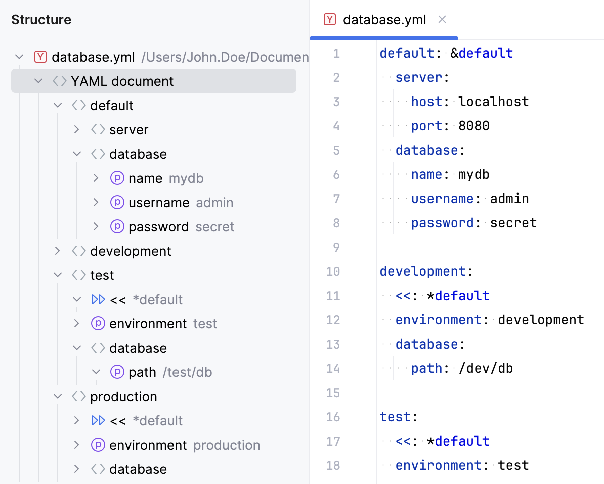 YAML 结构视图 YAML 结构视图
