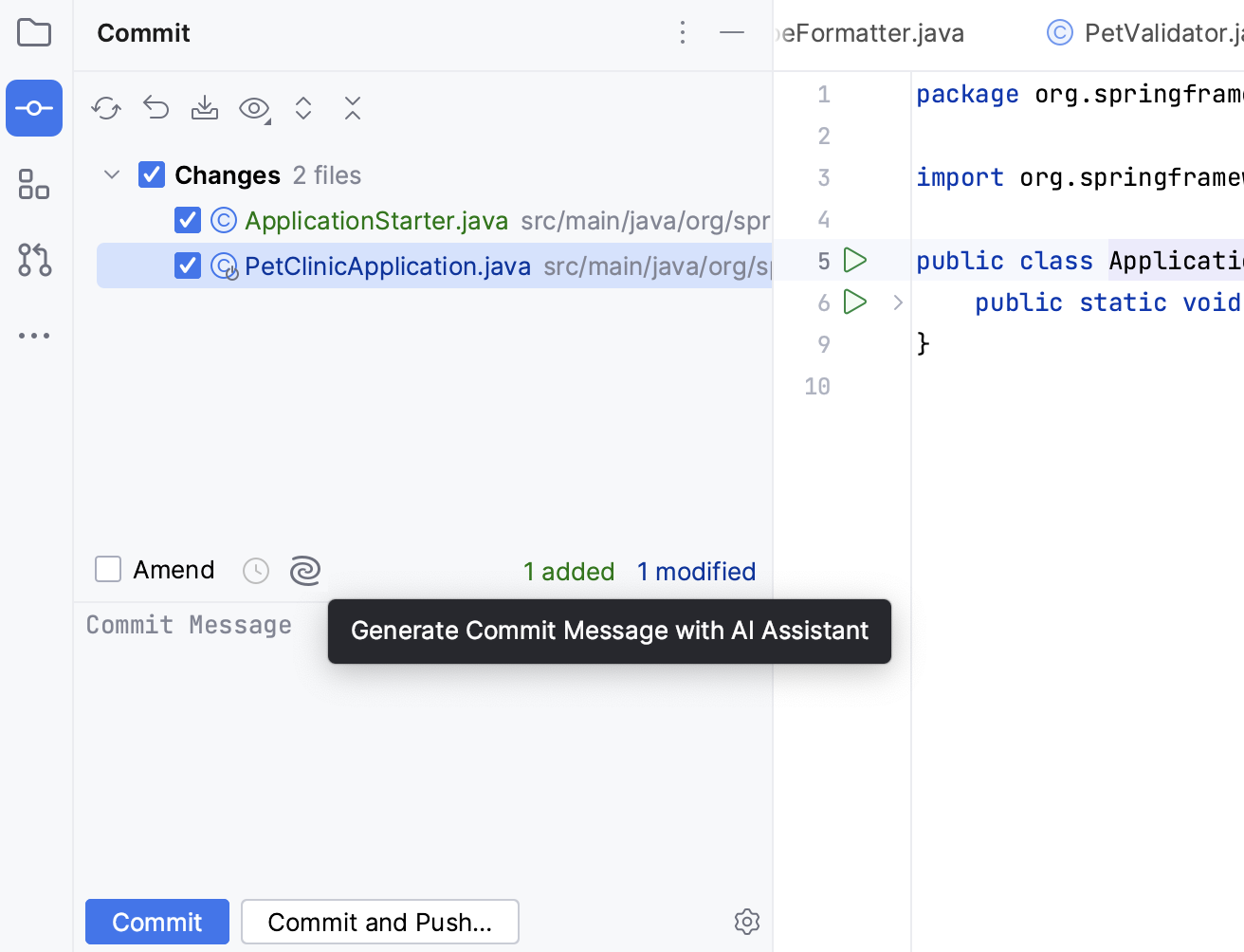 AI Assistant generates commit messages