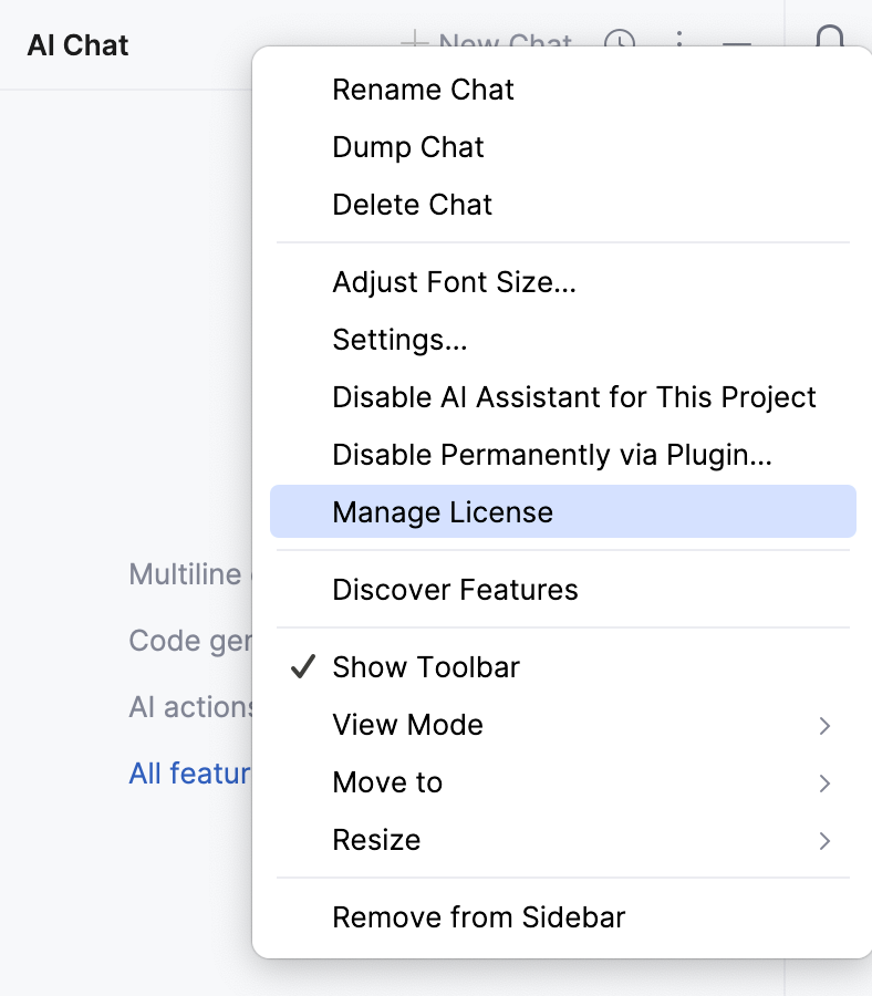 the Manage License option