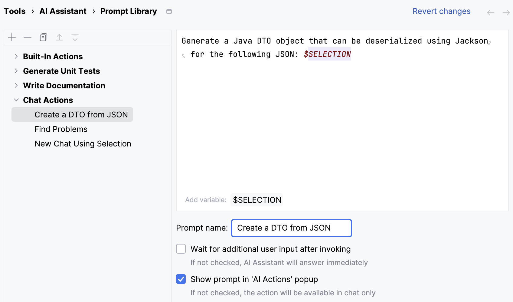 Custom prompt parameters