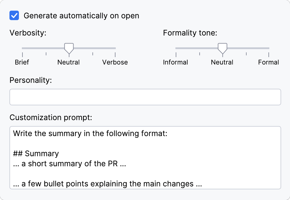Configure summary generation