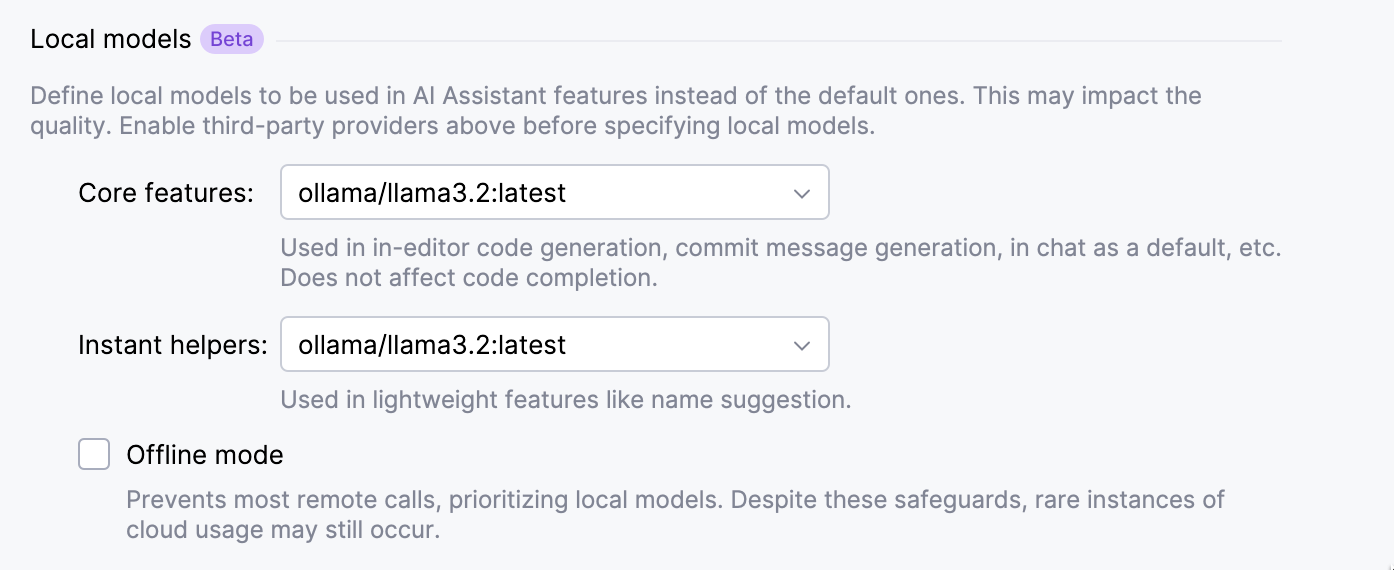 Local models setup Local models setup