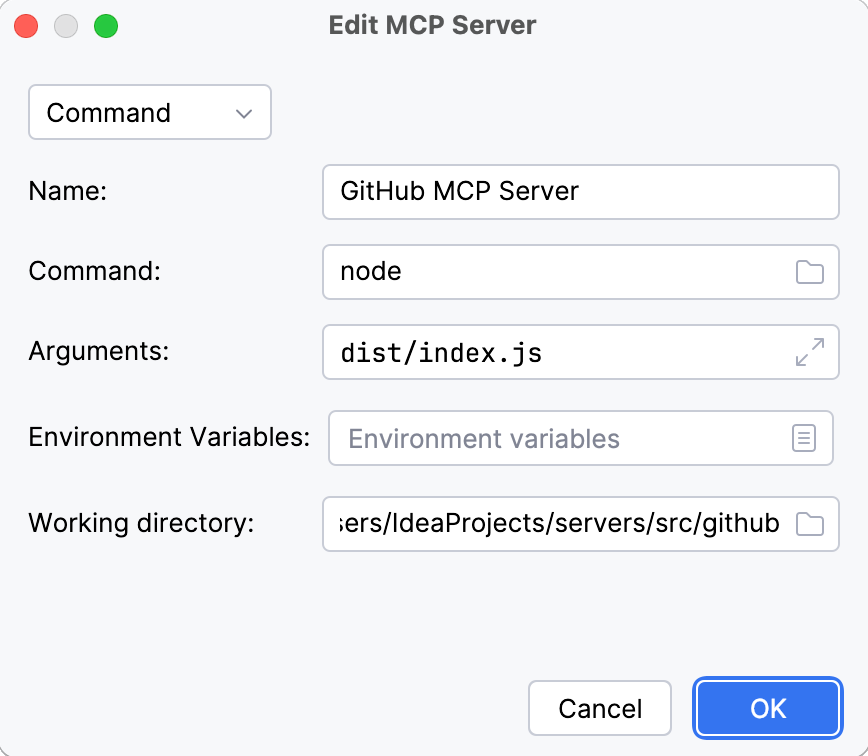 Configure MCP server parameters
