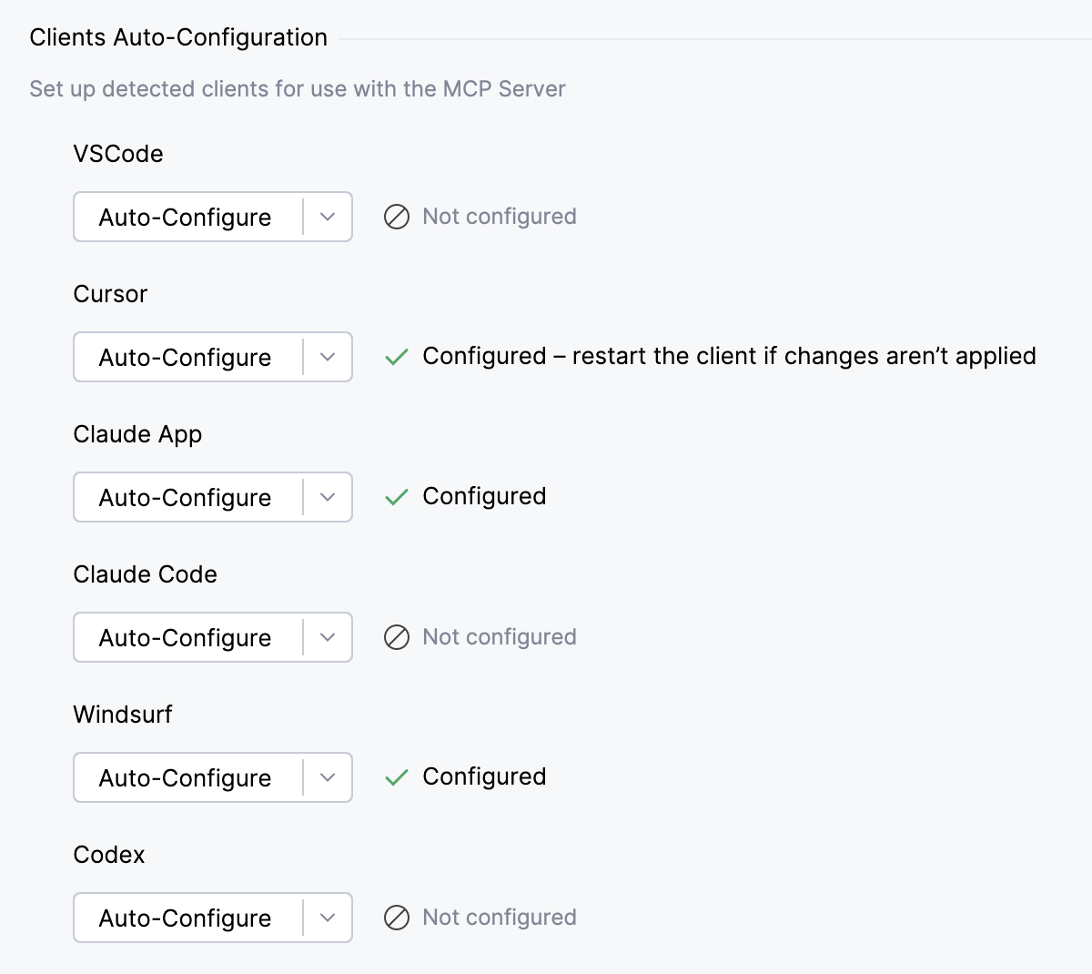 MCP Server settings MCP Server settings