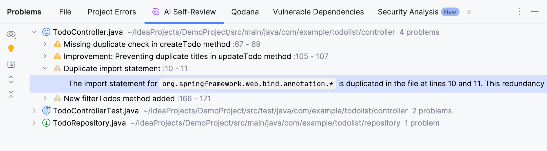 AI Self-Review tab AI Self-Review tab